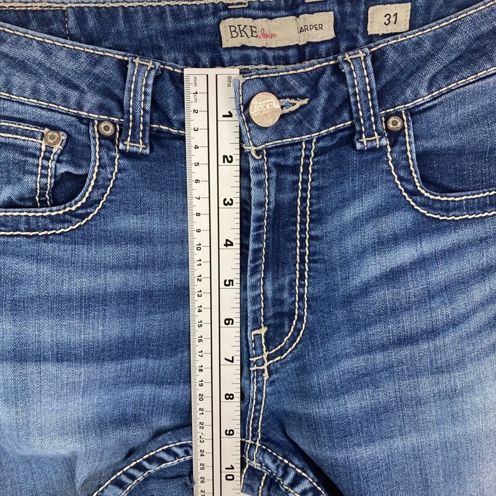 Buckle BKE Denim Harper Mid Rise Dark Wash Size 31 Embroidered  Blue Jeans - Picture 5 of 14